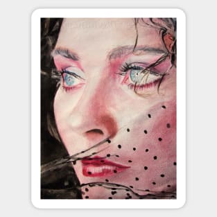 Woman Watercolor Portrait Painting with the Spotted Veil Sticker